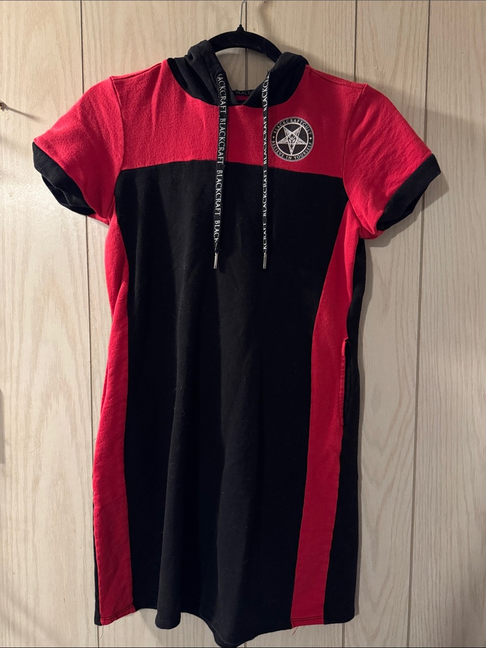 Black & Red Hooded Towel Dress with BlackCraft Cult Star Patch